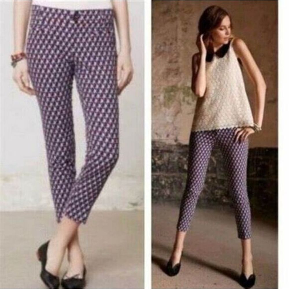 Anthropologie Cartonnier Charle Geometric Ankle Pants - Black and Red and Blue